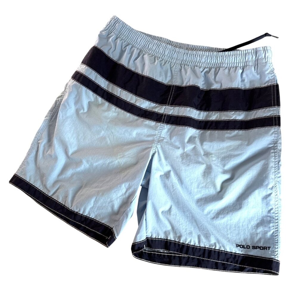 Polo Sport Vintage 90's‎ Ralph Lauren Board Swim Trunks Blue Stripe Size Medium